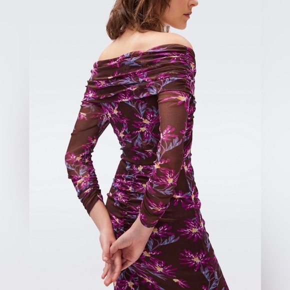 DIANE VON FURSTENBERG / clementine ruched mesh floral midi dress Bodycon XXS - Picture 3 of 13